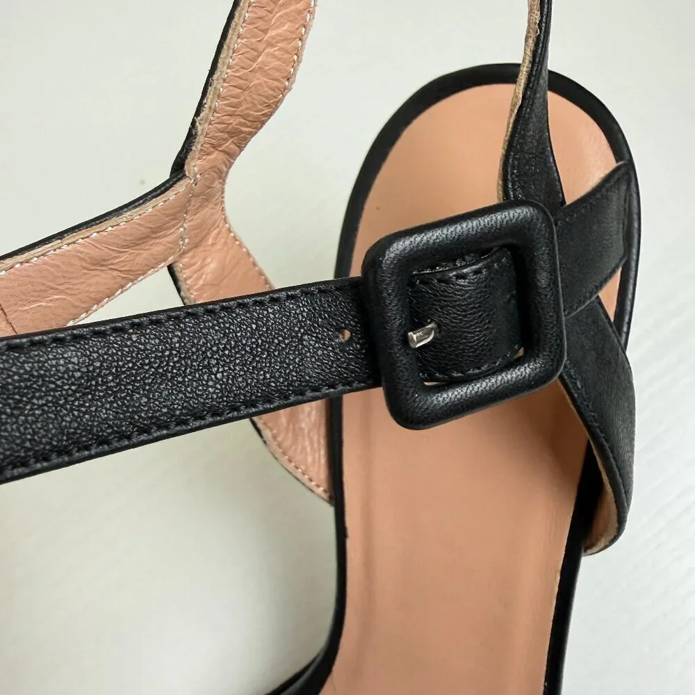 Prezioso Black Leather Stack Heel Sandals Made In Italy